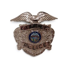 Vintage State Of Nebraska Police Officer Cap Badge Pin Eagle Shield Metal Enamel picture