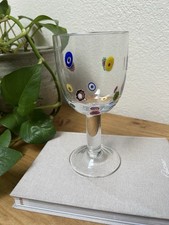 Handblown Murano Colorful Millefiori Wine Glass Water Goblet 14 oz picture