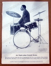 original 1958 GRETSCH DRUMS print ad - ART TAYLOR  & his Gretsch drum kit picture