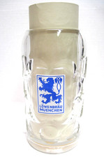 Vintage Lowenbrau Munchen 1 Liter Dimpled Glass Beer Mug German Oktoberfest VGC picture