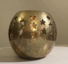 Vintage Solid Brass Star Cutout Votive Candle Holder - Made in India Celestial picture