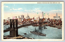 Brooklyn Bridge and New York Sky Line, Year 1915 Vintage Postcard picture