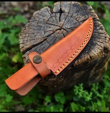 handmade genuine leather fixed blade knife sheath with snap closure carry case picture
