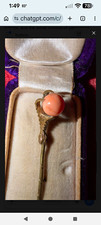 Antique Victorian Coral Claw Stickpin Gilt Copper Original Velvet Box MOP Latch picture