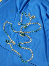 VINTAGE CORO CHAIN S LINKS NECKLACE & GREEN GLASS ACCENT BEADS 64