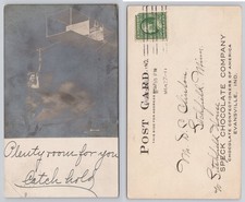 RPPC 1911 Speck Chocolate Advert Postcard Woman Flying Early Aircraft Fantasy picture