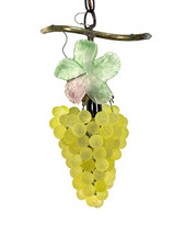 VLg Vtg Murano Glass Grape Pendant Light Brass Stem Hand Painted Impressed Leaf picture