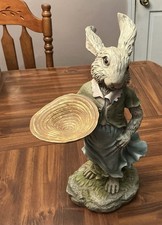 Vtg  Chrisdon  Resin Rabbit Figure Statue With Holding Hat or Basket Rare 15” picture