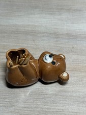 Vintage Brown Ceramic Teddy Bear Toothpick Holder Reclining Bear Figurine picture