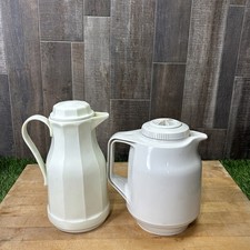 Vintage 1970s White Insulated Thermos Carafes Lot of 2 Plastic Pitchers picture