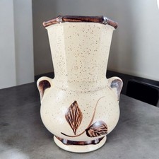 USA Pottery Hand Made Vase Vessel With Brown Speckled Glaze Marked P Vintage picture