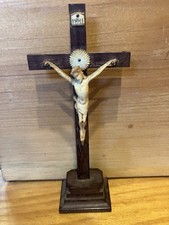 Antique Tabletop Crucifix Wood Bone/Resin Jesus Made In Kenya 6.5