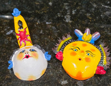Vintage 1970s Mexican Folk Art Paper-Mâché Sun Character Busts Pair picture