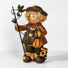 Vtg Fall Harvest Scarecrow Figurine Pumpkin Sunflower Garden Shelf Decor picture