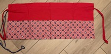 Long Red Vintage Blue Floral Apron Gathering Harvest Apron 4 Pockets picture