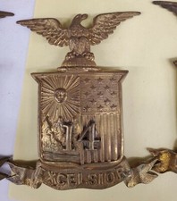 NY STATE 14th Militia M1881 HELMET PLATE New York with OUT Attachment Lugs/Wires picture