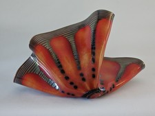 Signed Sutton Smith Studio Art Glass Folded Bowl Red Orange Chihuly Style Wave picture