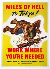 Original 1945 WWII US Employment Service Poster - Miles of Hell to Tokyo picture
