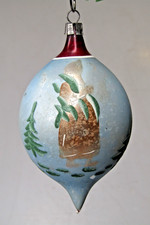 VTG Glass GOLD SANTA Carry TREE Pictured Large DROP Christmas Ornament Poland picture