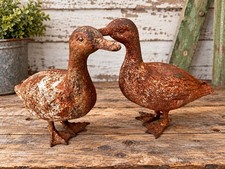 Antique Pair Cast Iron Standing Duck Garden Statues Decoys Rare picture