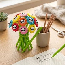 12pcs Panda Flower Wobble Pens Black Ink 0.5mm Cute Silicone Gel Pens Kids picture