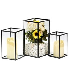 PHOSPHOR Hurricane Glass Candle Holder Set of 3 Pieces Black Black-3 picture