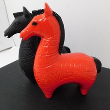 Lot of 2 VTG MCM Ceramic Horse Figurine Red Black 6.5