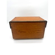 Vintage Finger-Jointed Pine Utility Box with Hinged Lid and Metal Handle picture