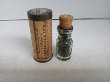 Antique 1850s Payson’s Indelible Ink Mini Corked Bottle & Tin Container picture