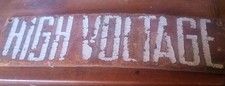 3 x 12 Vintage High Voltage Industrial wood Warning Sign Plaque Brown/White picture