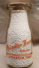Hamilton Farms Dairy Half Pint Milk Bottle Jefferson Ohio Nice Farm Scene picture