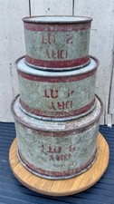 Antique VTG Dry Measure 2,4,8 Quart Set 3 Galvanized Metal Red Bands Farmhouse picture