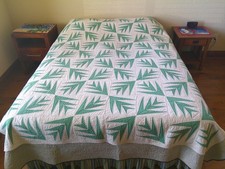 Fabulous 1930's Antique Rare Nile Green Palm Branch Quilt Hand Pieced picture
