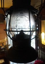 ANTIQUE SANTA FE RAILROAD LANTERN, EMBOSSED GLOBE AND FRAME. VERY NICE  picture