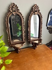 Vintage Baroque Ornate Mirror Wall Sconce Pillar Candle Holders Pair 26x9x8 picture