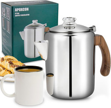 APOXCON Coffee Percolator Pot with Solid Wood Handle Stainless Steel(8 Cup) picture