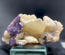Unique Etched & Stepped Purple Fluorite on Creamy Dogtooth Calcite Matrix – 130g picture
