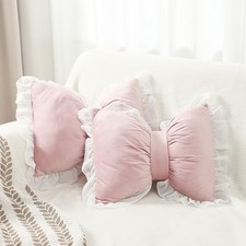 Yousoontic 2 Pcs Bow Throw Pillows 15.7x12.6 in, Velvet, Pink picture