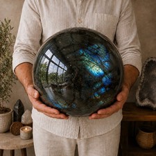 Large Natural Labradorite Crystal Sphere Flash Polished Stone Ball Decor picture