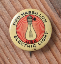 Antique Edison Button Pin Pro Massillon Electric Light Ohio picture