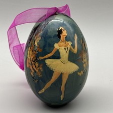 Vintage Russian Lacquer Wood Egg Ornament Swan Lake Ballerina Signed Sokolova 95 picture