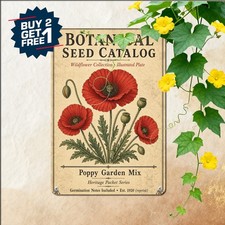 Red Poppies Seed Catalog Botanical Poster Vintage Flower Garden Metal Tin Sign picture
