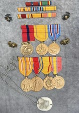 WWII USMC Medal & Ribbon Group China Pacific Marine EGA Thumbprint Dog Tag picture