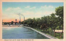 South Bend Indiana Howard Park and St Joseph River Industrial Vtg Postcard K13 picture
