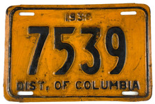 Vintage 1938 District of Columbia Washington DC Auto License Plate 7539 Decor picture