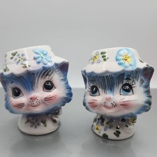 VINTAGE LEFTON ANTROPOMORPHIC MISS PRISS KITTY SALT & PEPPER SHAKERS + Stoppers picture