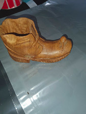 vintage or antique hand-carved wooden hobo boot or tramp art shoe sculpture, picture