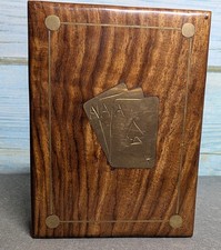 Vintage Playing Cards In Wood And Brass Box with Aces Gambling Poker Card Game  picture