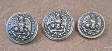 Round Metal Shank Buttons w/ Eagle Crest Relief Design, Silver Tone Qty 3 picture