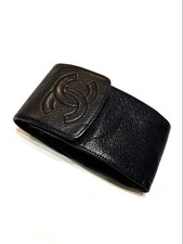 CHANEL Cigarette Case Pouch Coco Mark Caviar Skin Leather Black Vintage Mini Bag picture